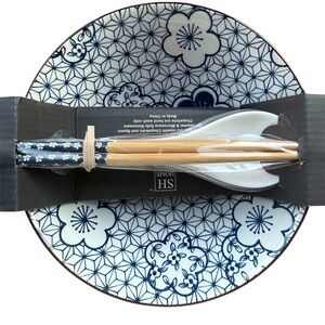 SH Home 42 oz ceramic ramen noodle bowl set with chopsticks and a spoon